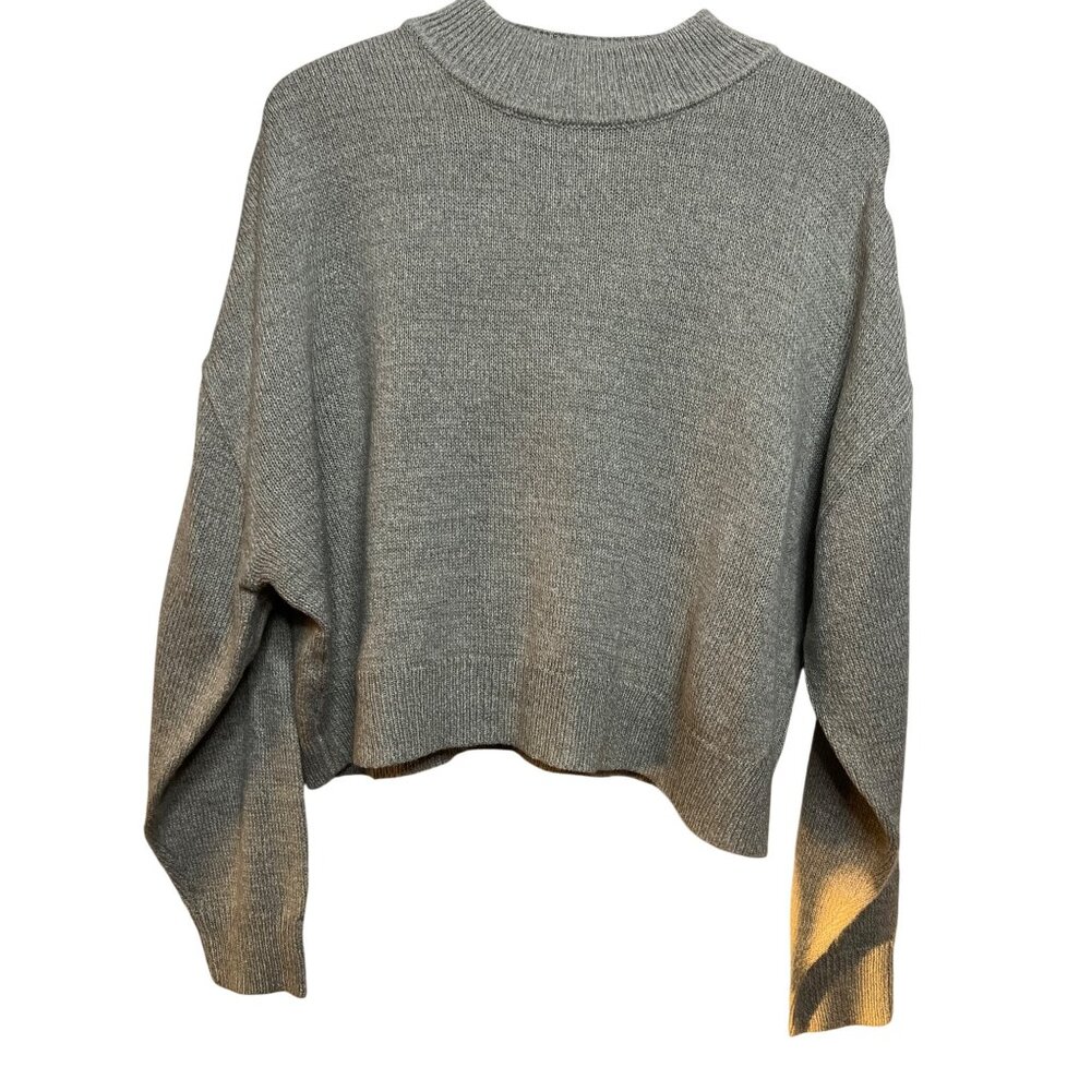 H&M Divided Women L SOFT Cropped Pullover Crewneck Gray Knit Sweater Oversized